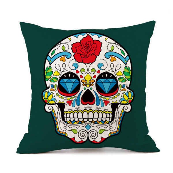 Halloween Personalized Retro Skull Linen Print Throw Pillow Cushion Cover - Image 6