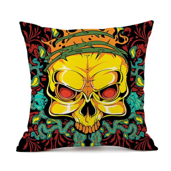 Halloween Personalized Retro Skull Linen Print Throw Pillow Cushion Cover - Image 7