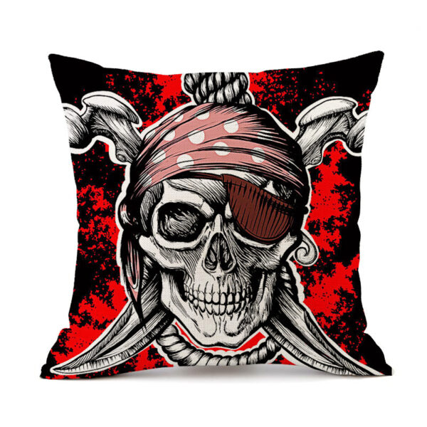 Halloween Personalized Retro Skull Linen Print Throw Pillow Cushion Cover - Image 2