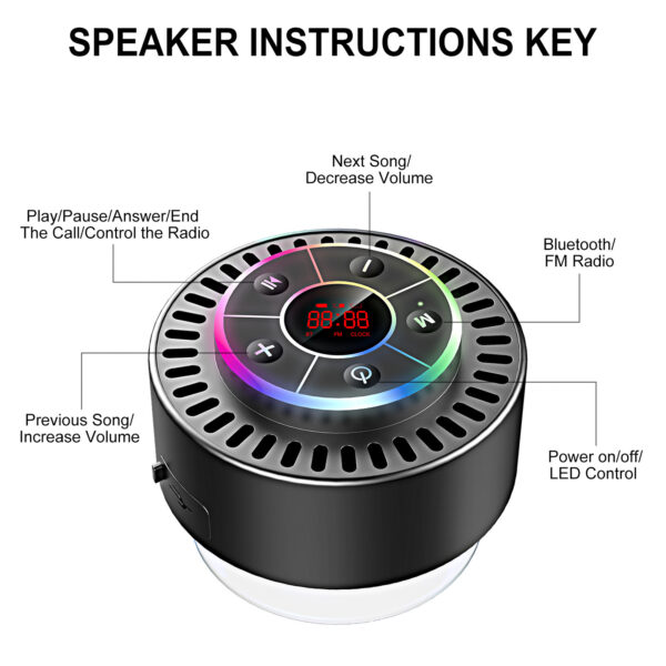 Waterproof Bathroom Bluetooth Speaker Dustproof Shockproof LED Radio Mini Speaker - Image 3