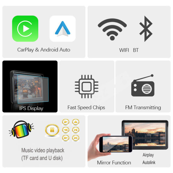 7 IPS Car Smart Screen Wireless Carplay Auto Mobile Phone Projection Screen Navigation - Image 4