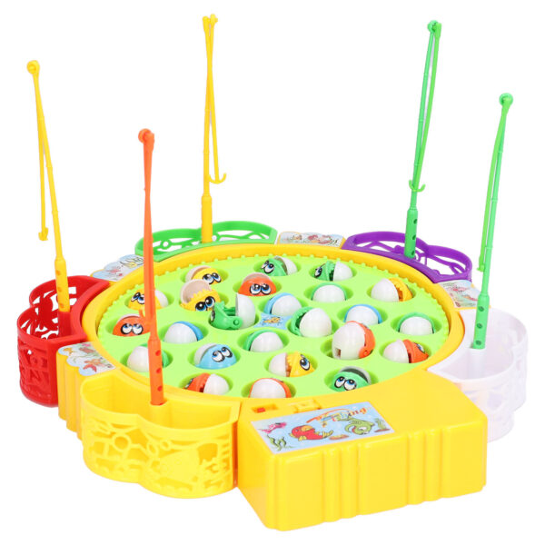 Fishing Game Play Set 24 Fish 5 Poles Rotating Fishing Game Board Gift for Kids Toddlers with Music - Image 2