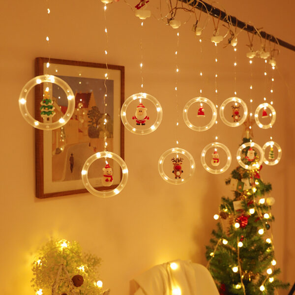 Festive DIY String Lights,Santa Claus Circle Christmas Tree Cartoon Shape Curtain Lights,LED Colorful Lights,Room Window Decoration Lights - Image 7