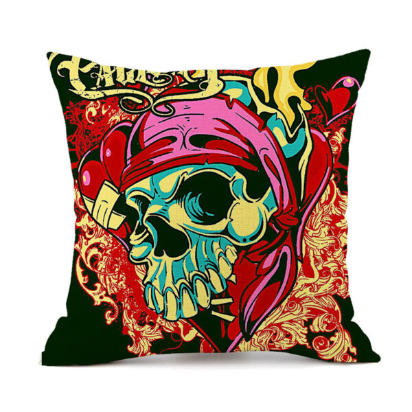 Halloween Personalized Retro Skull Linen Print Throw Pillow Cushion Cover - Image 4