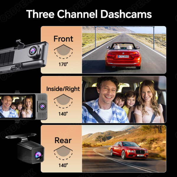 3 Cameras 360 Degree 3 Lens Car Dvr DashCam Car Dash Camera Mirror Carplay Android Wireless 3 Channel Dash Cam 2.5k With Wifi - Image 2