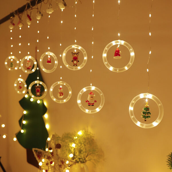 Festive DIY String Lights,Santa Claus Circle Christmas Tree Cartoon Shape Curtain Lights,LED Colorful Lights,Room Window Decoration Lights - Image 5