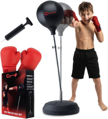 Punching Bag for Kids with Stand | Freestanding Reflex Bag Dummy | Adjustable Height Punch Bag Stand with Gloves – Exercise Equipment for Agility, Hand-Eye Coordination Workout Kit