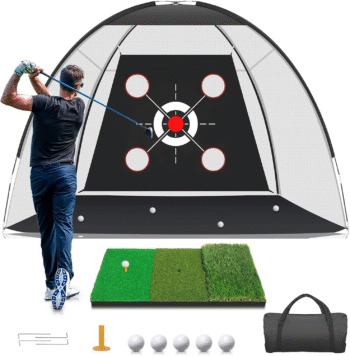 Golf Net with Practice Mat,Golf Hitting Aid Nets 10X7Ft for Backyard Driving Chipping Training Swing with Target Mat Balls for Outdoor Indoor，Gifts for Men Dad Him and Golfer