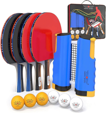 Professional Ping Pong Paddle Sets - 2 Player or 4 Player Table Tennis Paddles, Retractable Net, Pingpong Balls and Carry Bag Storage Case - Table Tennis Equipment & Ping Pong Accessories