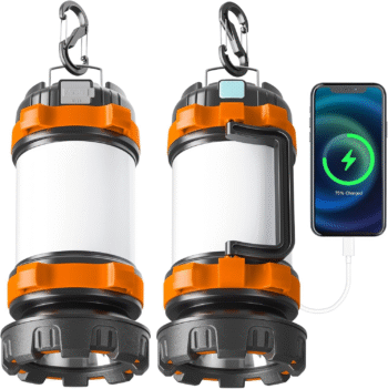 Camping Lantern Rechargeable ,  Camping Flashlight 4000 Capacity, 6 Modes, IPX4 Waterproof, Led Lantern for Camping, Hiking, Outdoor Recreations Orange 2 Pack