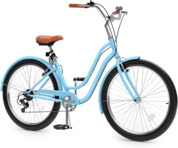 24 & 26 Inch Beach Cruiser Bike, 7 Speed & Single Speed Commute Bike, Step-Through Bicycle for Adult Women & Men, Steel Frame Cruiser Bike with Full Front & Rear Fenders