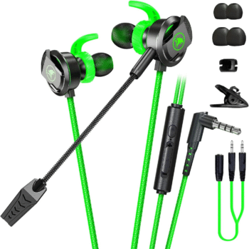 3.5 MM Gaming Headphone Wired Gaming Earphone Noise Cancelling Stereo Bass E-Sport Earphone with Adjustable Mic for PS4, Xbox One, Laptop, Cellphone, PC (Green)