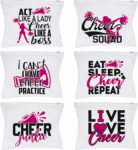 60 Pieces Cheer Makeup Bag Cosmetic Cheerleading Case for Girls Zipper Cheer Makeup Case Cheerleader Travel Pouch Portable Cheerleading Bag for Women Teammates Toiletry Accessories Gifts, 6 Styles