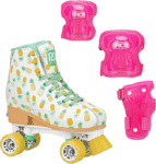 Roller Derby Elite Candi GRL Lucy Pineapple Adjustable Girls Roller Skates with Protective Gear, Adjustable Sizing, Tri-Pack Protective Gear Included