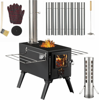 Hot Tent Stove, Wood Burning Stove,Small Wood Stove with 7 Stainless Chimney Pipes for Outdoor Heating & Cooking, Ice Fishing, Hunting