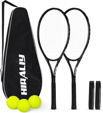 27" Tennis Rackets Set for Adults, 2 Player Pre-Strung Tennis Racquets, 2 Overgrip Tapes,3 Balls, and 1 Carrying Bag, Outdoor Recreational Sport for Beginner, Men, Women