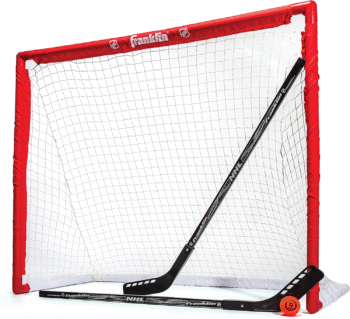 NHL Youth Street Hockey Set - (2) Kids Junior Hockey Sticks, PVC Goal + Roller Hockey Ball Included - Indoor + Outdoor Net - 46", Red